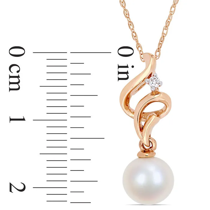 Goldia 70 75mm Cultured Freshwater Pearl and Natural Diamond Accent Ribbon Pendant in 10K Rose Gold 17 Necklaces Goldia 70 75mm Cultured Freshwater Pearl and Natural Diamond Accent Ribbon Pendant in 10K Rose Gold 17 Necklaces