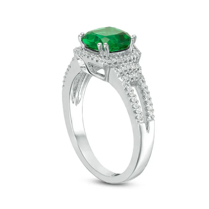 Goldia 70mm CushionCut LabCreated Emerald and 020 CT TW Diamond Collar Engagement Ring in Sterling Silver Rings Goldia 70mm CushionCut LabCreated Emerald and 020 CT TW Diamond Collar Engagement Ring in Sterling Silver Rings