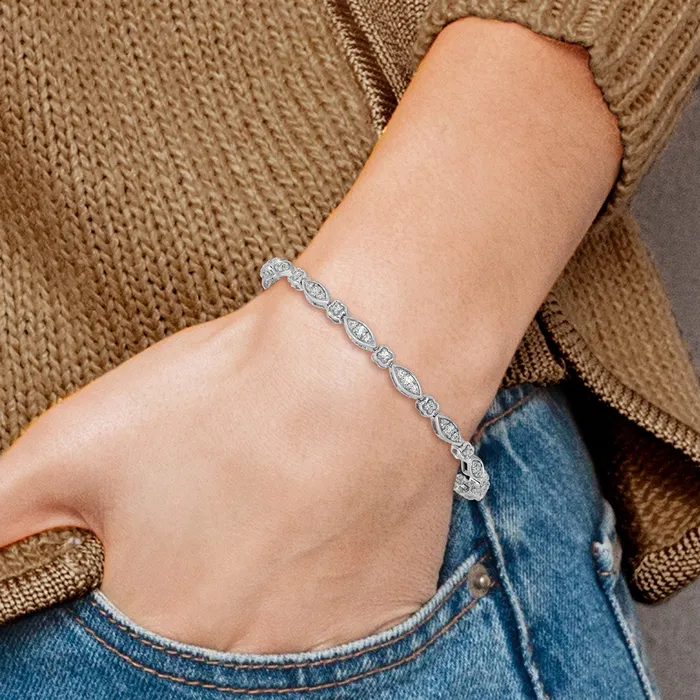 Goldia Bracelets 14k White Gold 1 Ct Lab Grown Diamond VSSI G 7 inch Fancy Bracelet