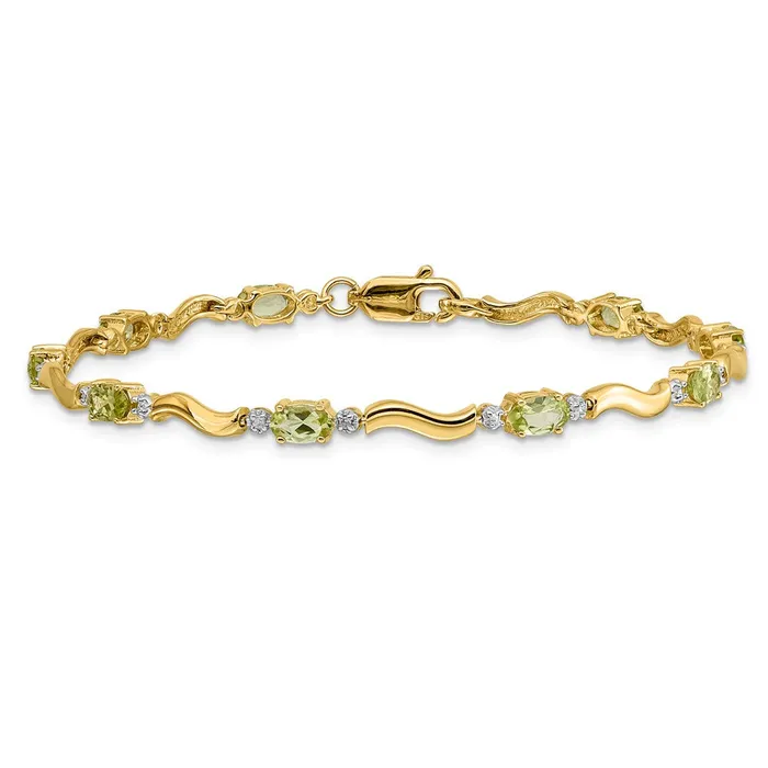 goldiaca 14k Yellow Gold Fancy Natural Diamond and Peridot Bracelet Bracelets