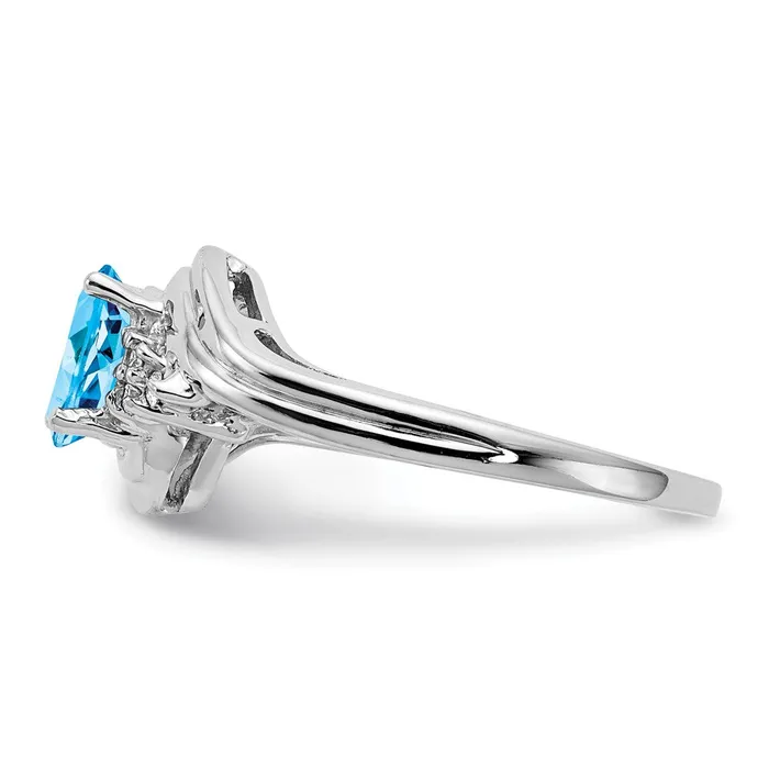 goldiaca Rings 14k White Gold 7x5mm Oval Blue Topaz AA Real Diamond ring