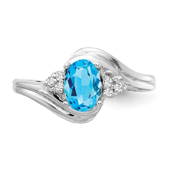 goldiaca Rings 14k White Gold 7x5mm Oval Blue Topaz AA Real Diamond ring