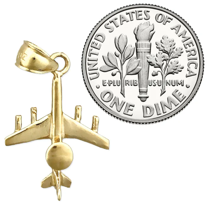 Goldia Charm Necklaces 14K Gold 3 Dimensional E3 Sentry AWACS Aircraft Charm