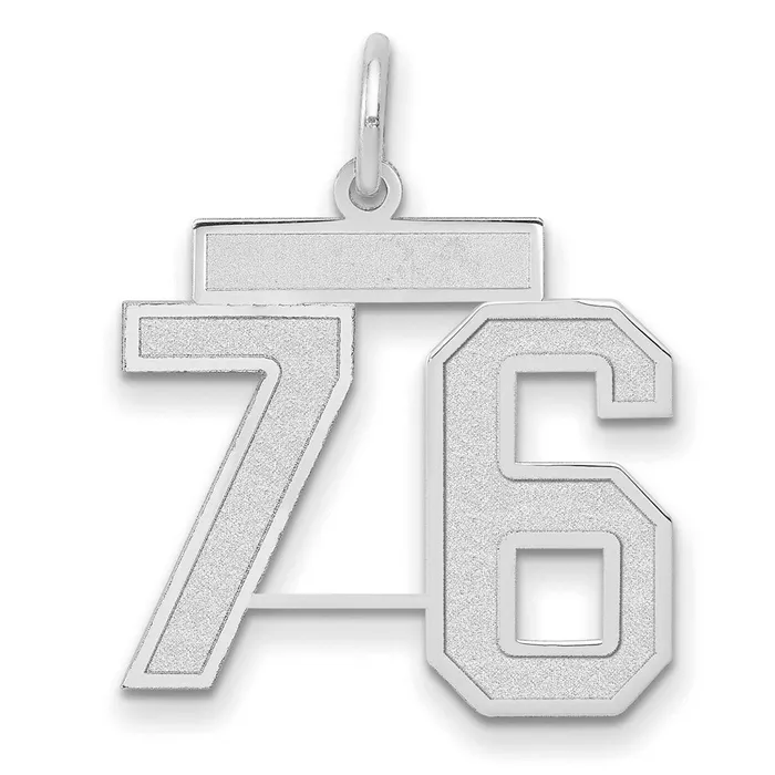 Goldia Charm Necklaces 14k White Goldw Medium Satin Number 76 Charm