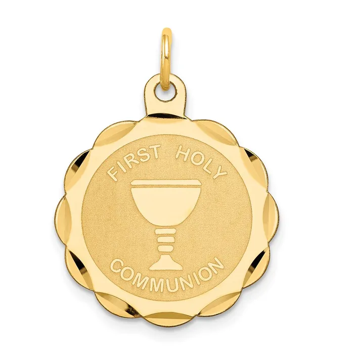 Goldia Charm Necklaces 14k Yellow Gold First Holy Communion Disc Charm