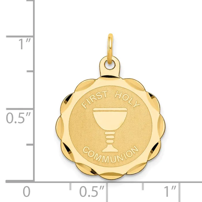 Goldia Charm Necklaces 14k Yellow Gold First Holy Communion Disc Charm