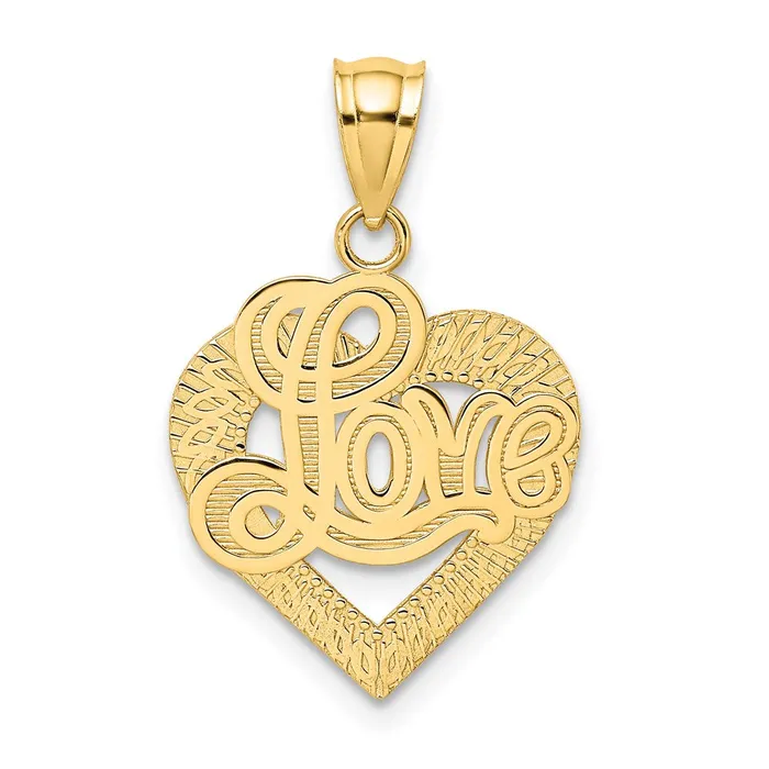 Goldia Charm Necklaces 14k Yellow Gold LOVE Script in Heart Frame Charm