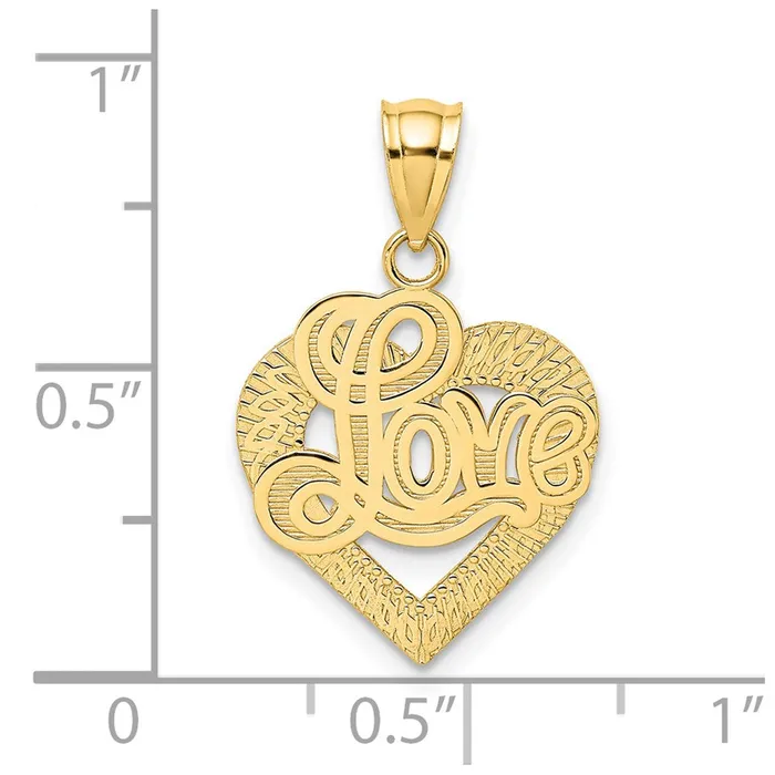 Goldia Charm Necklaces 14k Yellow Gold LOVE Script in Heart Frame Charm