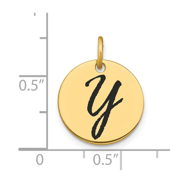 Goldia Charm Necklaces 14k Yellow Gold Polished Black Enamel Letter Y Initial Disk Charm