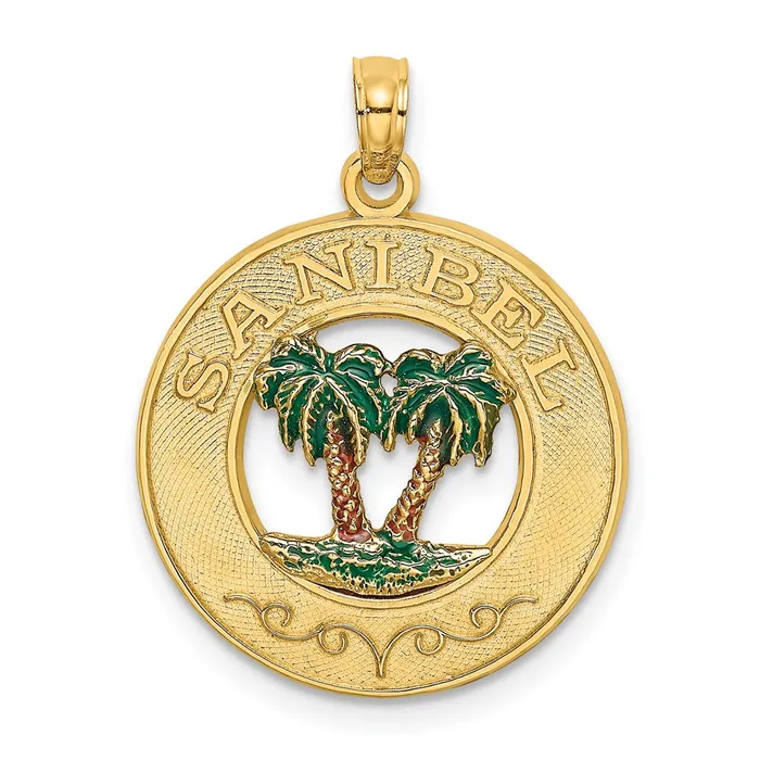 Goldia Charm Necklaces 14k Yellow Gold SANIBEL Circle w Enameled Palm Tree Charm Goldia Charm Necklaces 14k Yellow Gold SANIBEL Circle w Enameled Palm Tree Charm