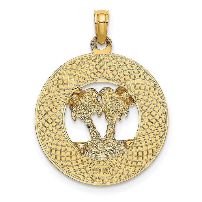 Goldia Charm Necklaces 14k Yellow Gold SANIBEL Circle w Enameled Palm Tree Charm