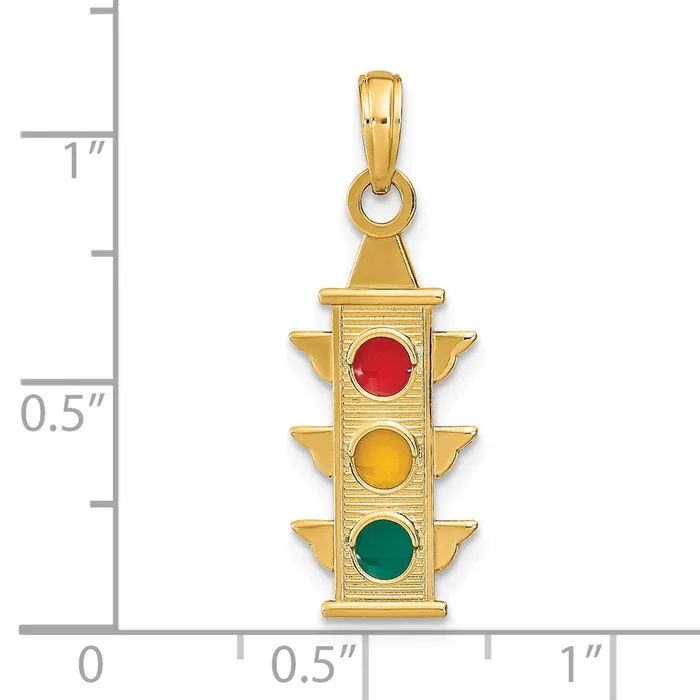 Goldia Charm Necklaces 14k Yellow Gold w Red Yellow Green Enamel Traffic Signal Charm