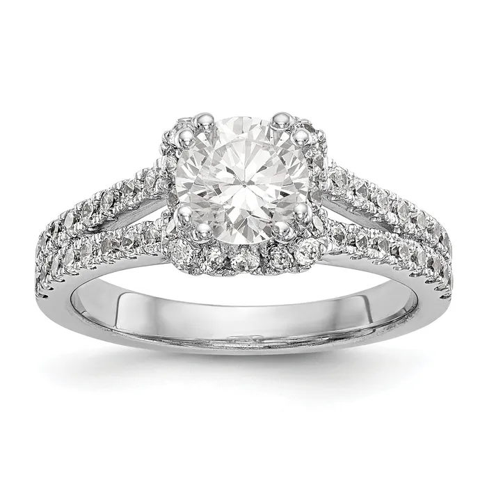 Goldiacom 14K White Gold Round Simulated Diamond Halo Engagement Ring Rings Goldiacom 14K White Gold Round Simulated Diamond Halo Engagement Ring Rings