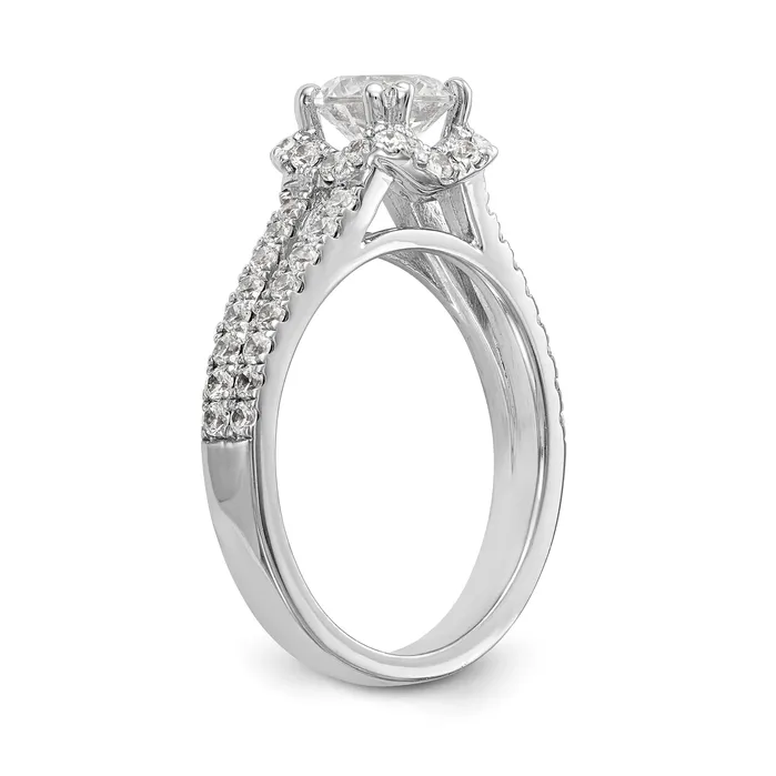 Goldiacom 14K White Gold Round Simulated Diamond Halo Engagement Ring Rings