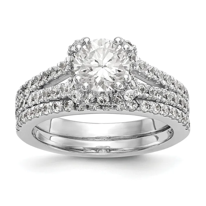 Goldiacom 14K White Gold Round Simulated Diamond Halo Engagement Ring Rings