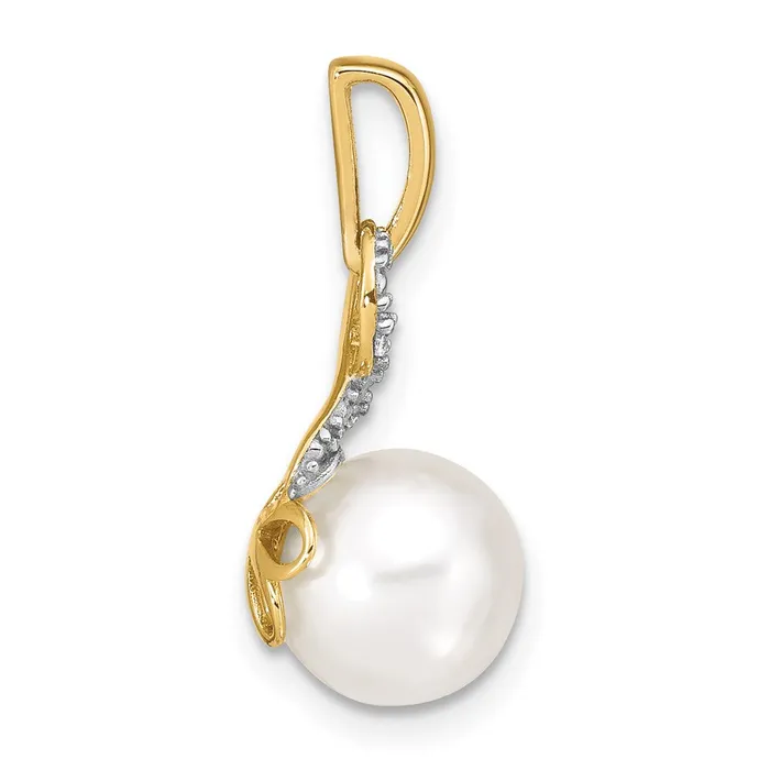 Goldiacom Necklaces 14k 7 8mm Freshwater Cultured Pearl and Diamond Pendant