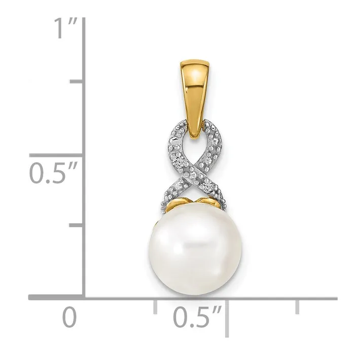 Goldiacom Necklaces 14k 7 8mm Freshwater Cultured Pearl and Diamond Pendant