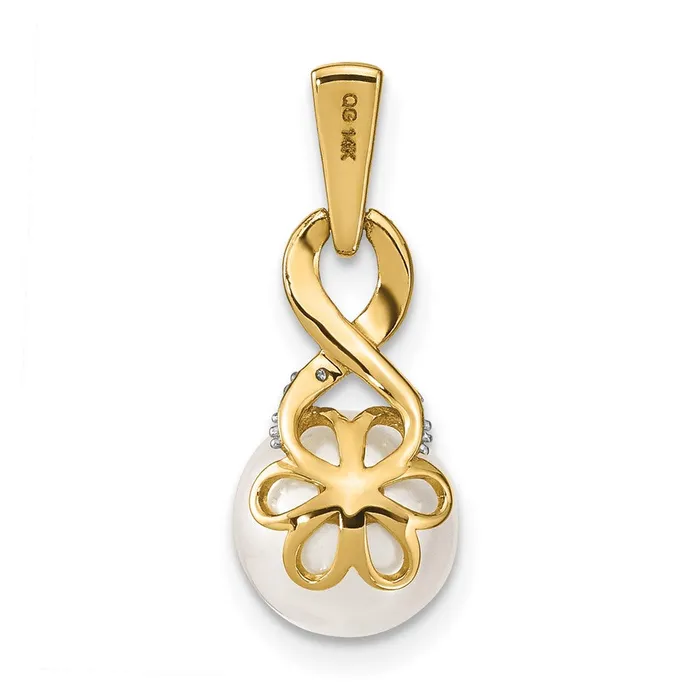 Goldiacom Necklaces 14k 7 8mm Freshwater Cultured Pearl and Diamond Pendant