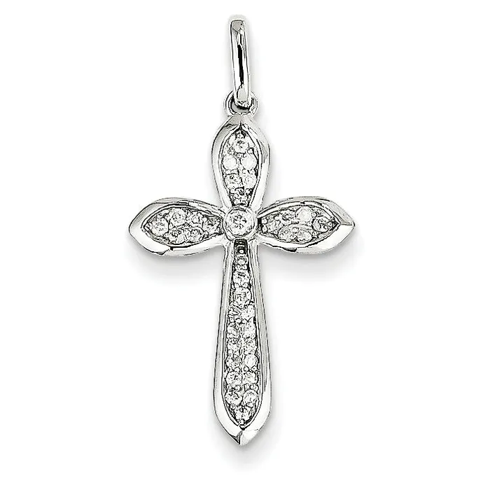 Goldiacom Necklaces 14K White Gold Diamond Cross Pendant