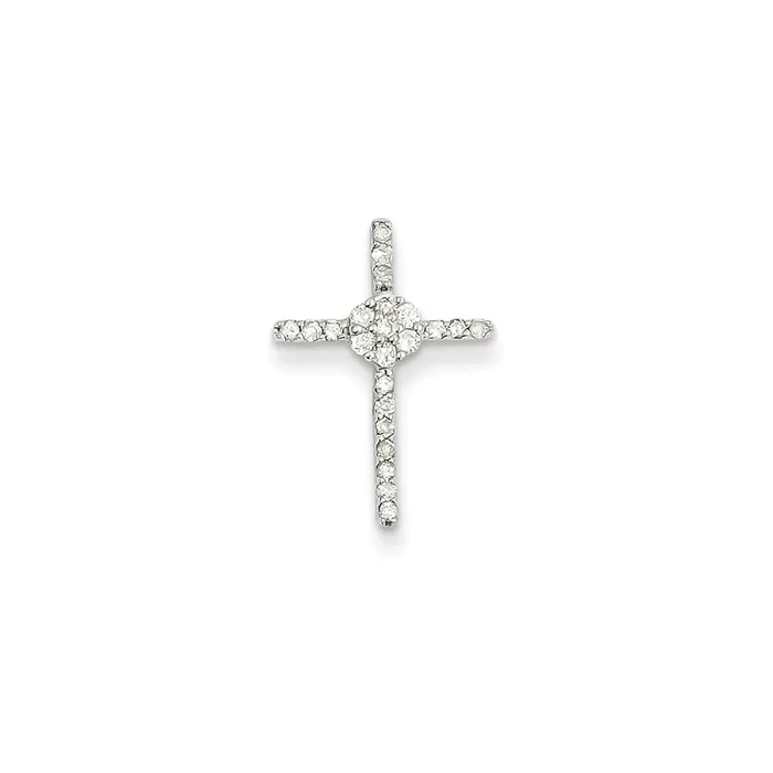 Goldiacom Necklaces 14k White Gold Diamond Cross Pendant Slide