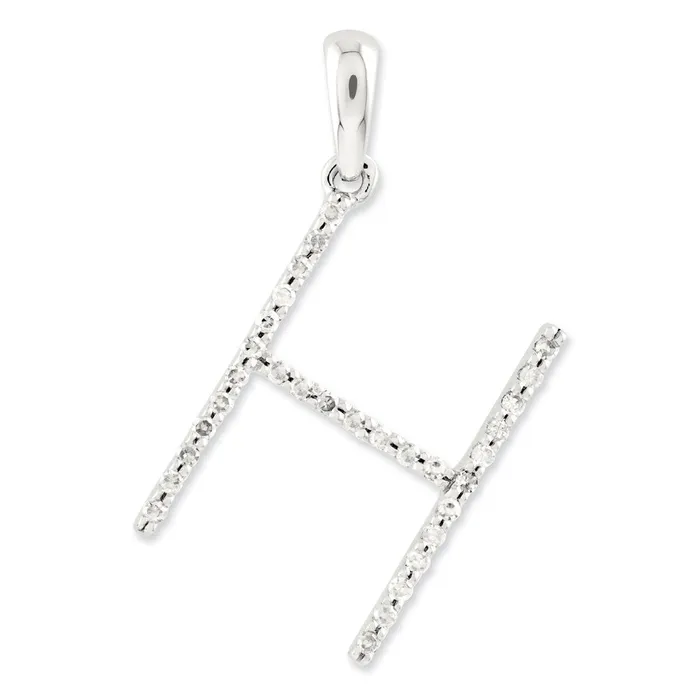 Goldiacom Necklaces 14k White Gold Diamond Initial H Pendant