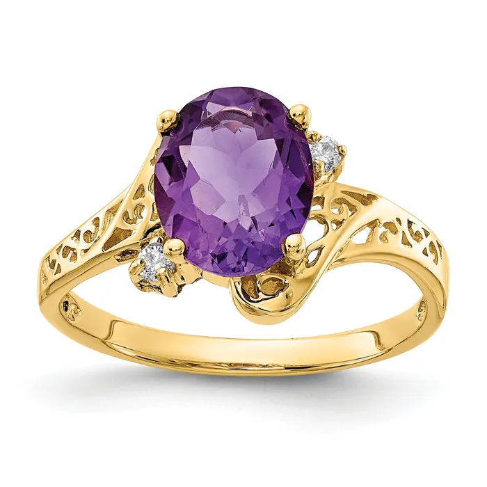 Goldiacom Rings 14k 9x7mm Oval Amethyst Checker VS Diamond ring