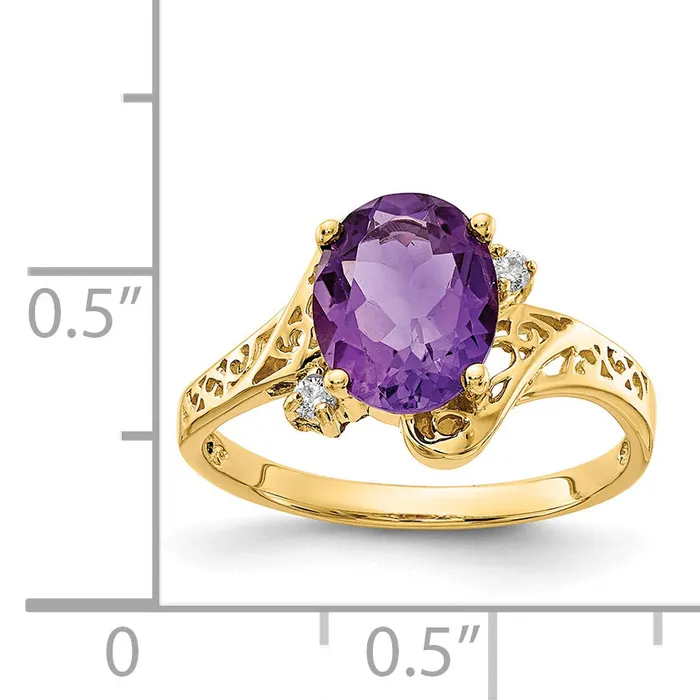 Goldiacom Rings 14k 9x7mm Oval Amethyst Checker VS Diamond ring