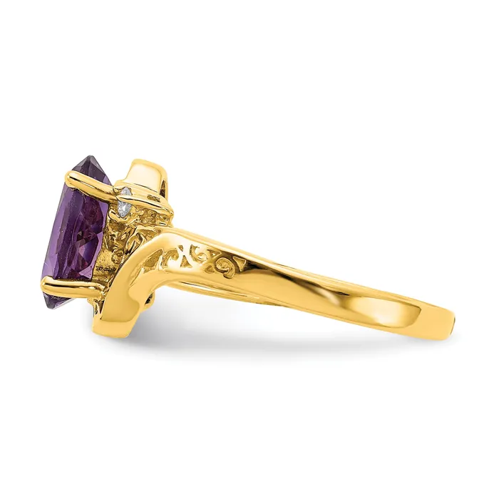 Goldiacom Rings 14k 9x7mm Oval Amethyst Checker VS Diamond ring