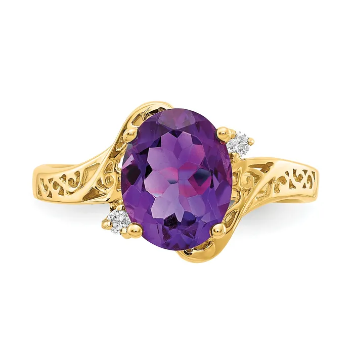 Goldiacom Rings 14k 9x7mm Oval Amethyst Checker VS Diamond ring