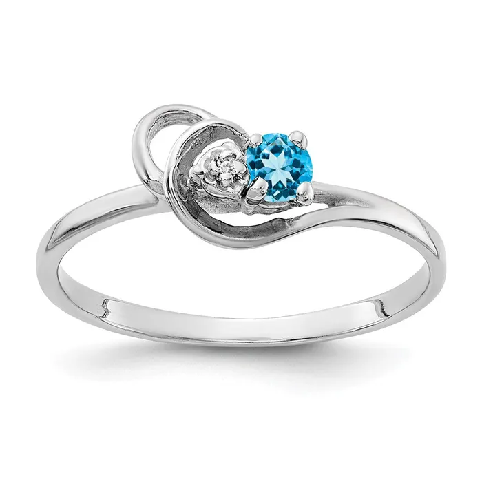 Goldiacom Rings 14k White Gold 3mm Blue Topaz VS Real Diamond ring