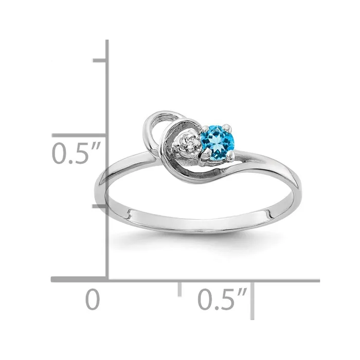 Goldiacom Rings 14k White Gold 3mm Blue Topaz VS Real Diamond ring
