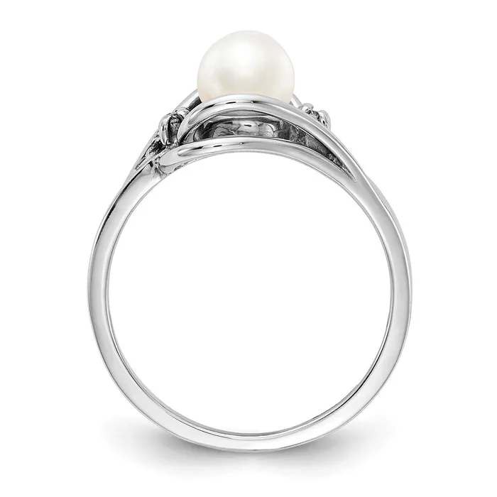 Goldiacom Rings 14k White Gold 55mm FW Cultured Pearl AA Real Diamond ring