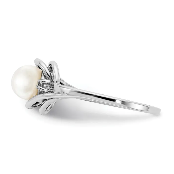 Goldiacom Rings 14k White Gold 55mm FW Cultured Pearl AA Real Diamond ring