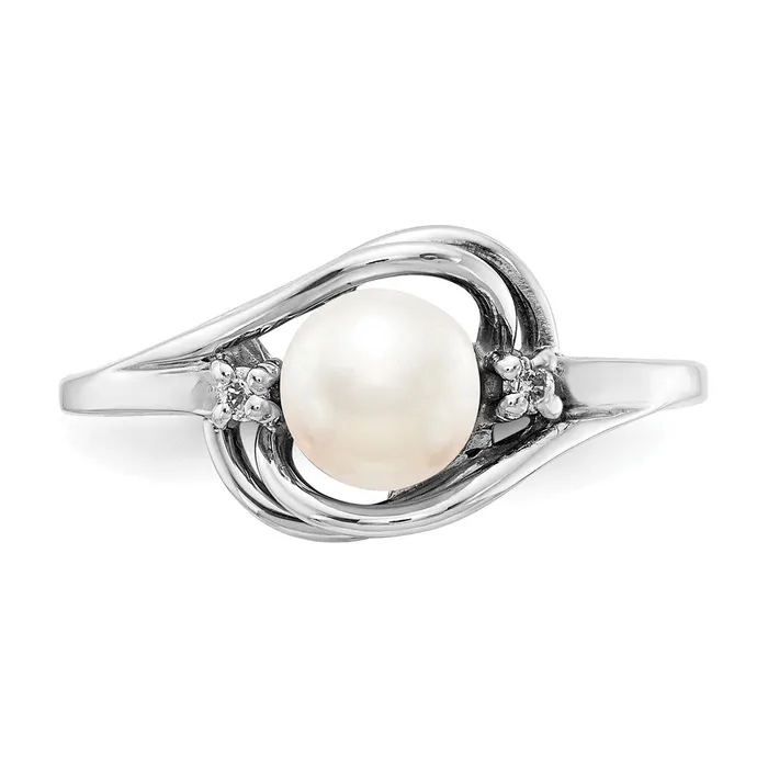Goldiacom Rings 14k White Gold 55mm FW Cultured Pearl AA Real Diamond ring