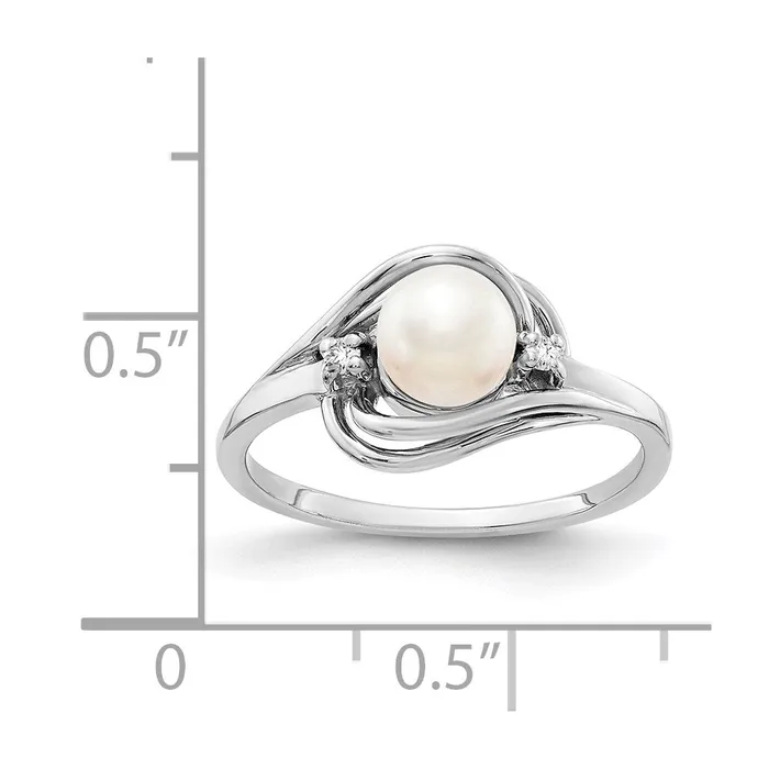 Goldiacom Rings 14k White Gold 55mm FW Cultured Pearl AA Real Diamond ring
