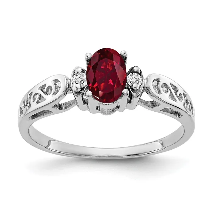 Goldiacom Rings 14k White Gold 6x4mm Oval Created Ruby AA Real Diamond ring Goldiacom Rings 14k White Gold 6x4mm Oval Created Ruby AA Real Diamond ring
