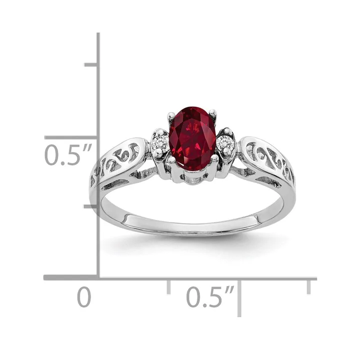 Goldiacom Rings 14k White Gold 6x4mm Oval Created Ruby AA Real Diamond ring