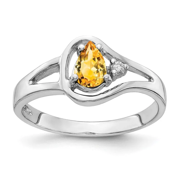 Goldiacom Rings 14k White Gold 6x4mm Pear Citrine VS Real Diamond ring