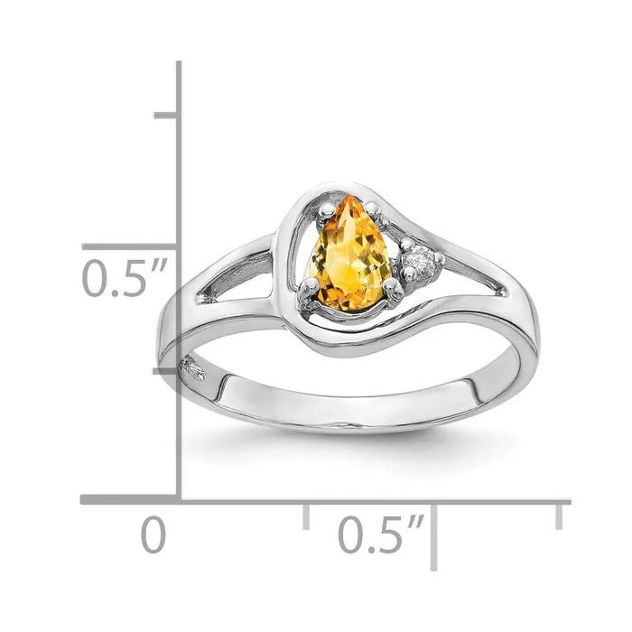 Goldiacom Rings 14k White Gold 6x4mm Pear Citrine VS Real Diamond ring