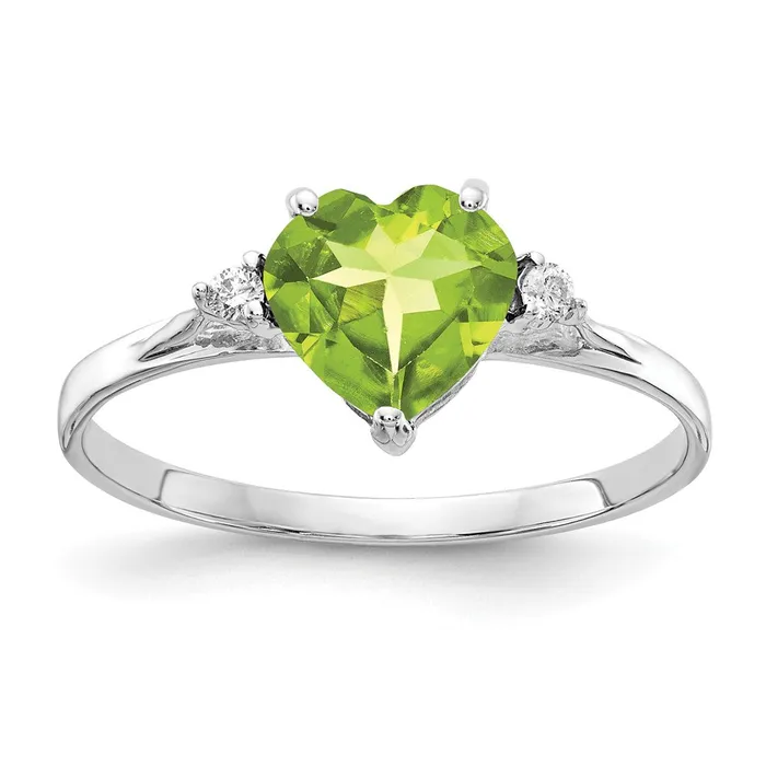 Goldiacom Rings 14k White Gold 7mm Heart Peridot VS Real Diamond ring