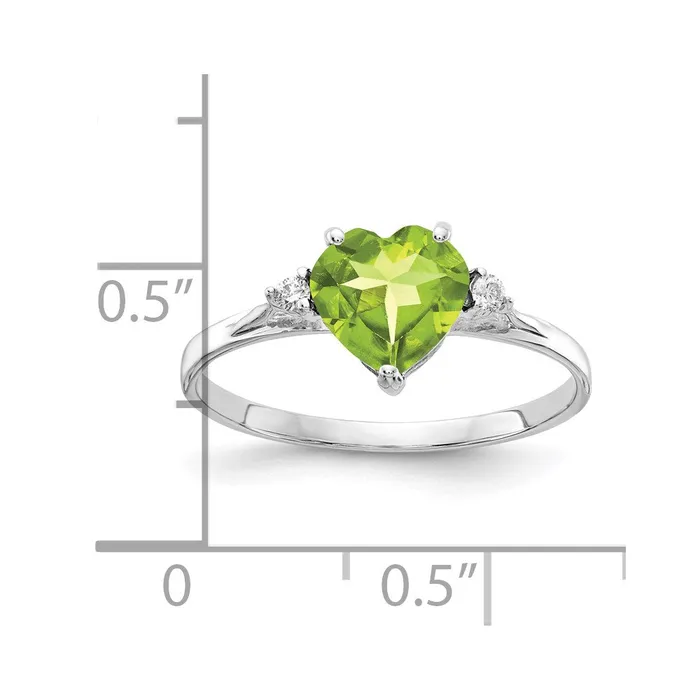 Goldiacom Rings 14k White Gold 7mm Heart Peridot VS Real Diamond ring
