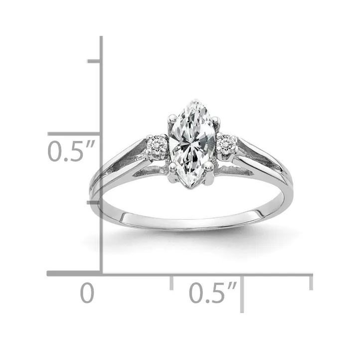 Goldiacom Rings 14k White Gold 8x4mm Marquise Cubic Zirconia AAA Real Diamond ring