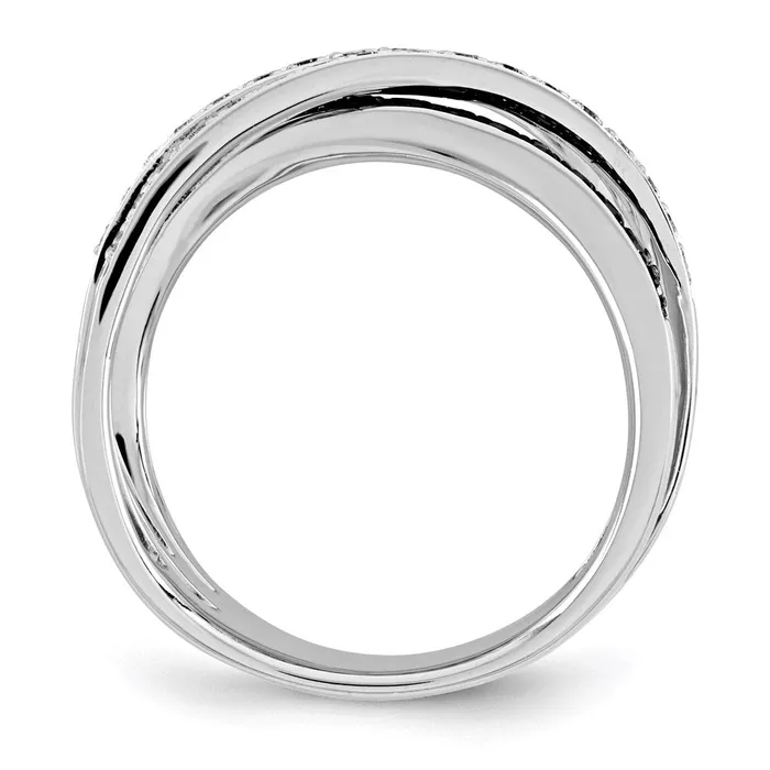 Goldiacom Rings 14K White Gold BlackWhite Real Diamond Open Criss Cross Ring
