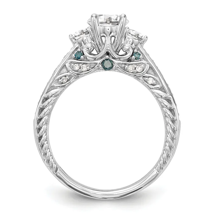 Goldiacom Rings 14K White Gold Blue and White Simulated Diamond Engagement Ring