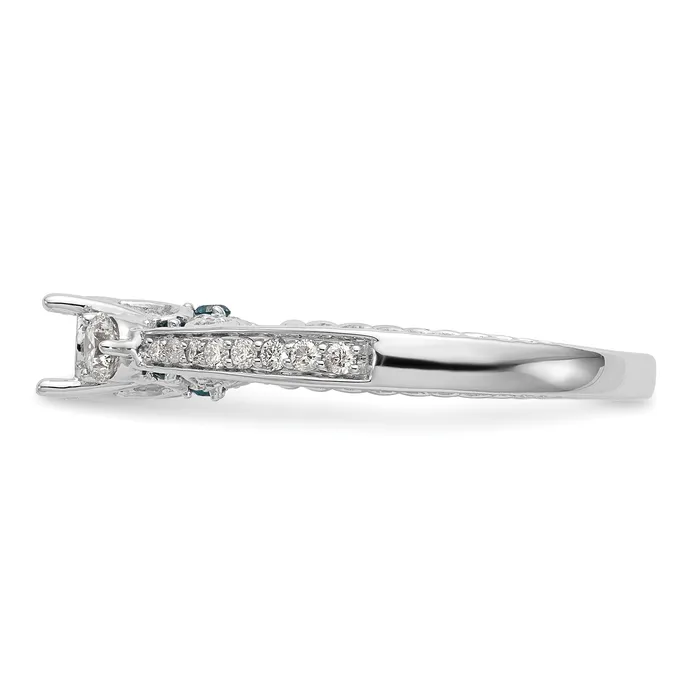 Goldiacom Rings 14K White Gold Blue and White Simulated Diamond Engagement Ring