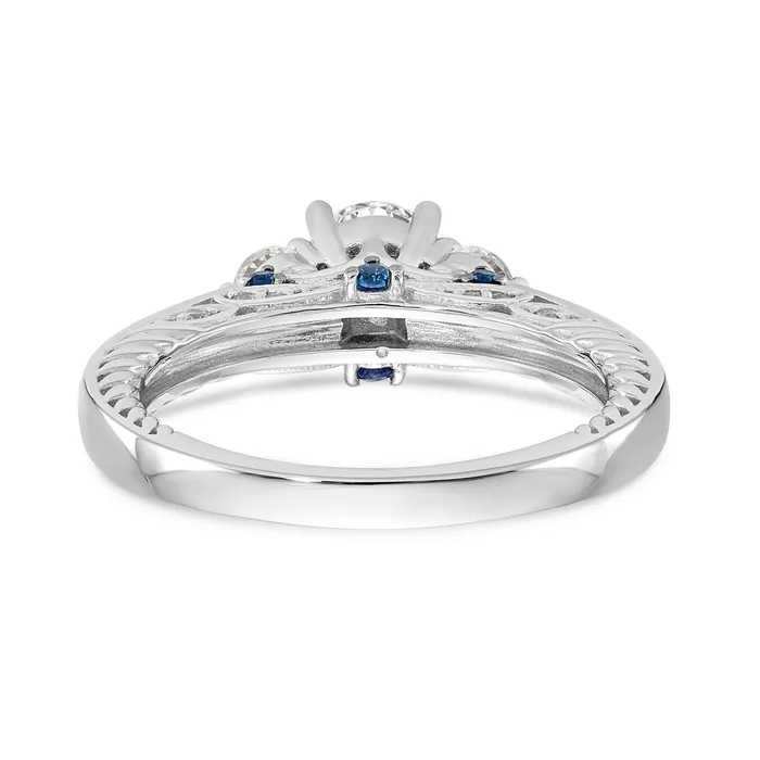 Goldiacom Rings 14K White Gold Blue and White Simulated Diamond Engagement Ring