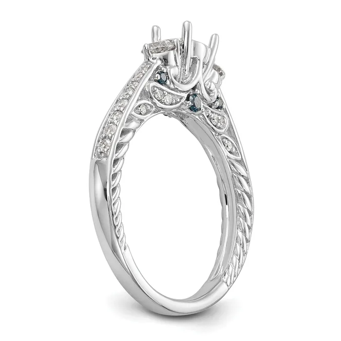 Goldiacom Rings 14K White Gold Blue and White Simulated Diamond Engagement Ring