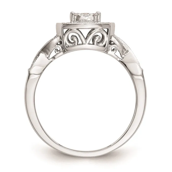 Goldiacom Rings 14K White Gold Complete Real Diamond Cluster Engagement Ring