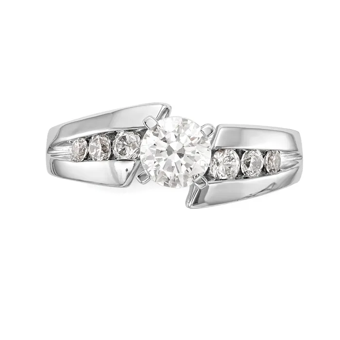 Goldiacom Rings 14k White Gold Peg Set Simulated Diamond By Pass Engagement Ring