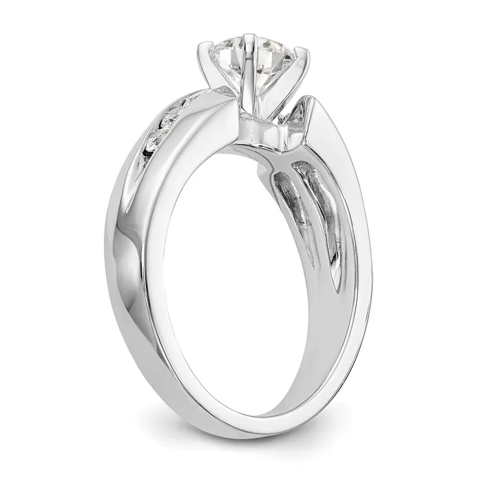 Goldiacom Rings 14k White Gold Peg Set Simulated Diamond By Pass Engagement Ring